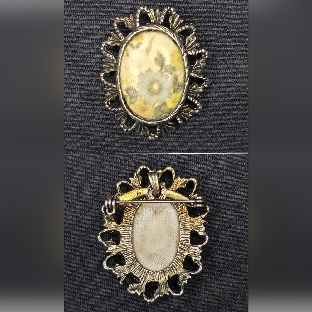 Source Unknown Vtg Victorian Revival Floral Brooch Pendant Ornate Filigree 2"